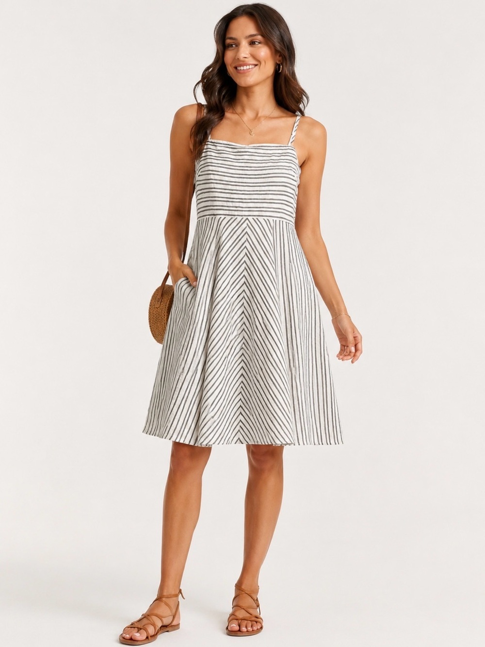 CUPSHE Striped A-Line Sundress Adjustable Straps Smocked Back NWT